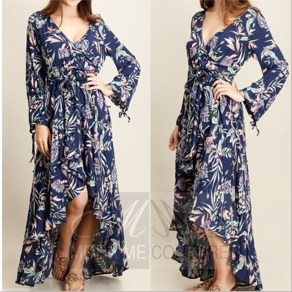 Maxi Dress NAVY BLUE FLORAL DRESS - Picture 2 of 3